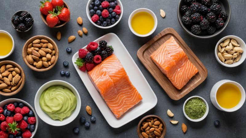 kosthold, hudhelse, ernæring, sunne matvarer, omega-3, antioksidanter, vitaminer