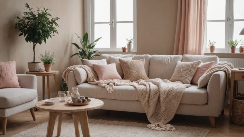 interiørdesign, tekstiler, boliginnredning, koselig atmosfære, gardiner, pynteputer