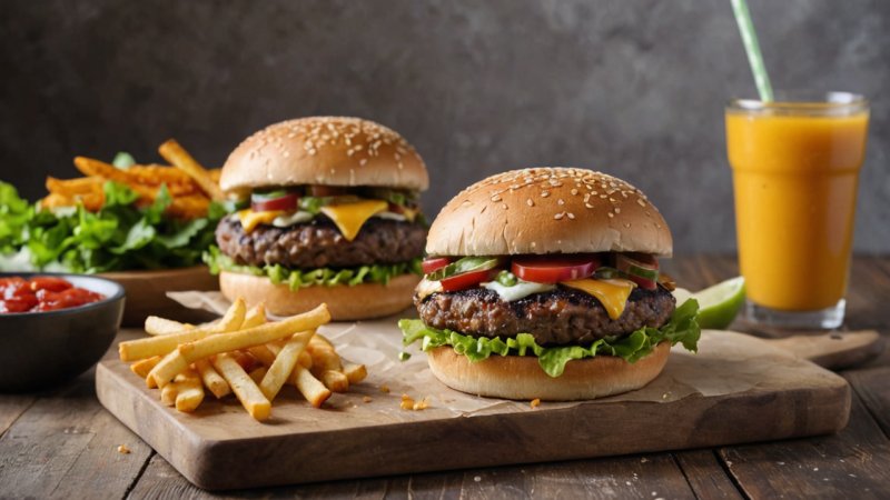 hjemmelaget mat, fastfood, sunn mat, ernæringsmessig sammenligning, måltidsforberedelse