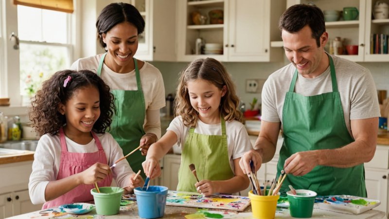 familieaktiviteter, kreative prosjekter, kunst, håndverk, hagearbeid, matlaging