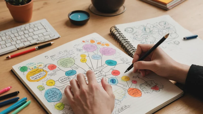 kreativitet, journaling, mindfulness, tankekart, samarbeid, personlig utvikling