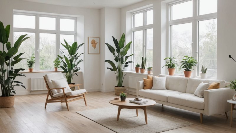 hjemmedekor, naturlig lys, luftkvalitet, interiørdesign, planter, organisering